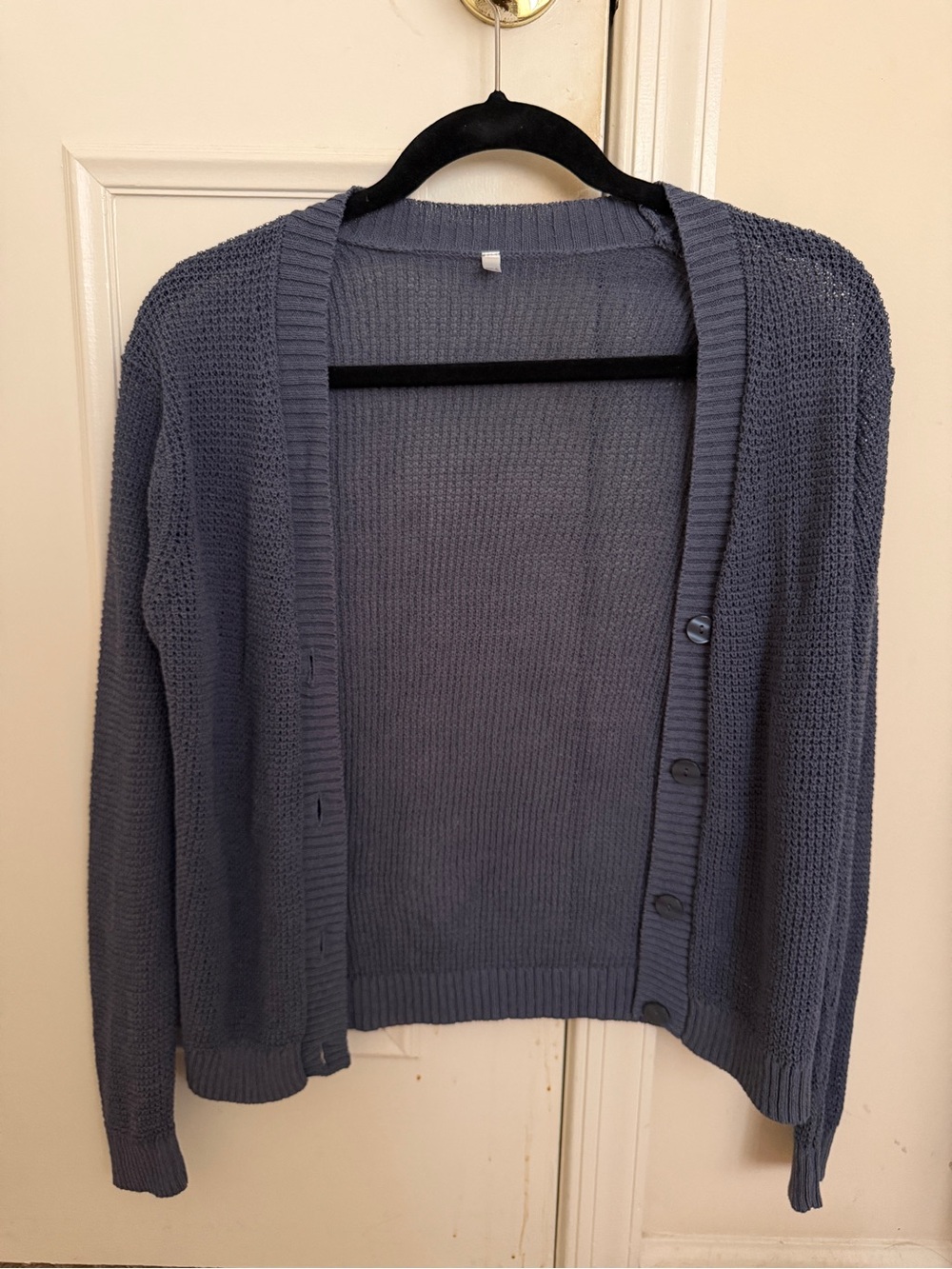 Muji Slate Blue Button-Front Knit Cardigan
